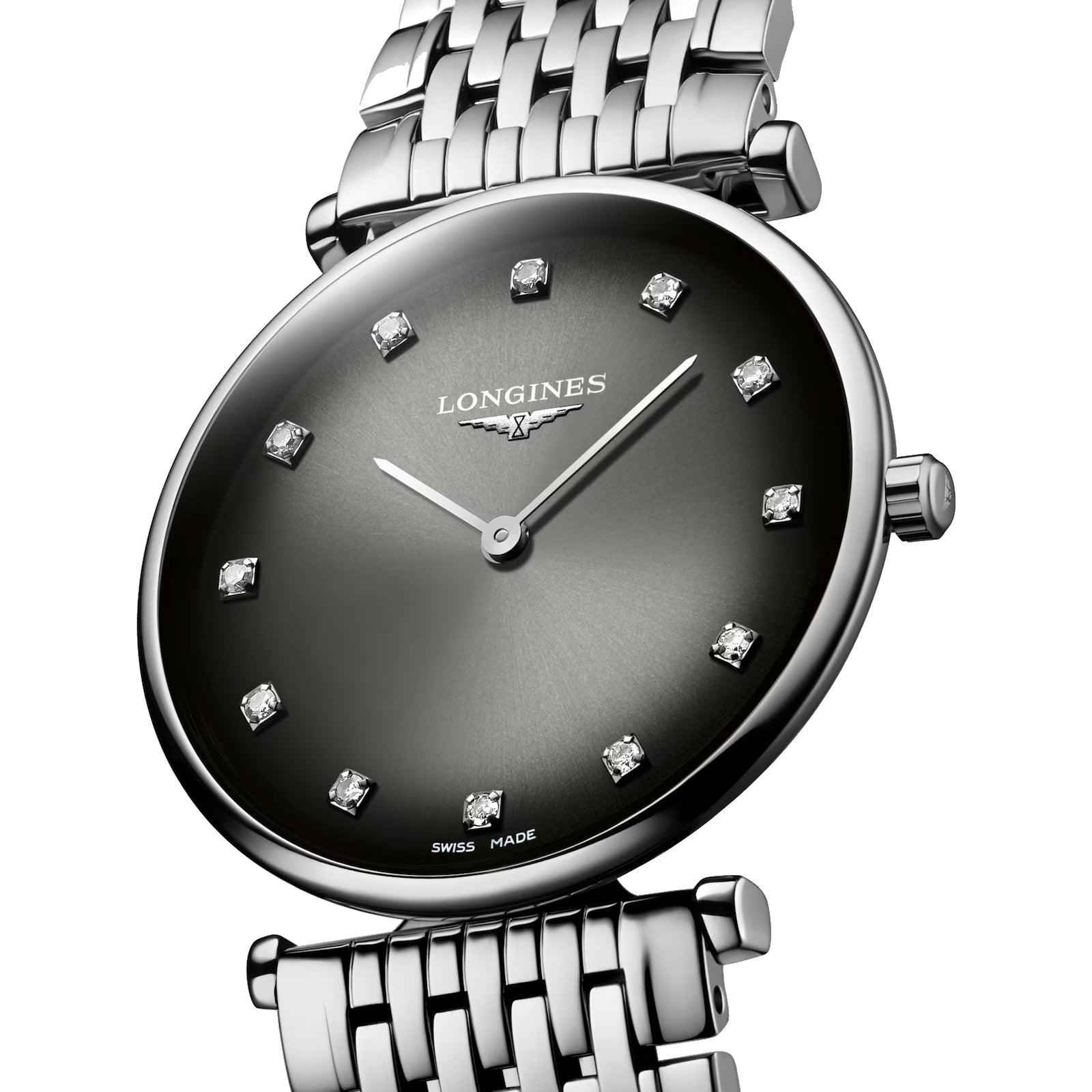Orologio da polso quadrante antracite con diamanti e cinturino maglia d’acciaio