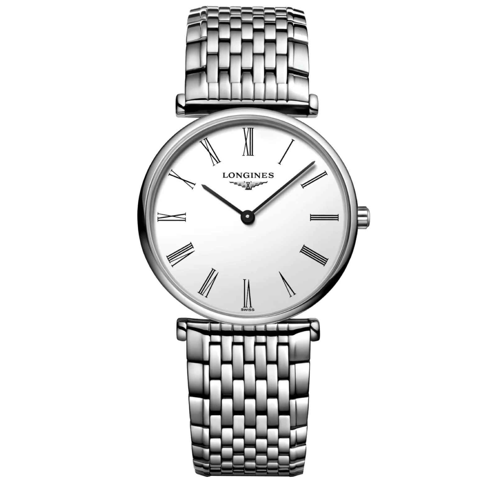 Orologio Longines La Grande Classique in acciaio, quadrante bianco, cinturino maglia
