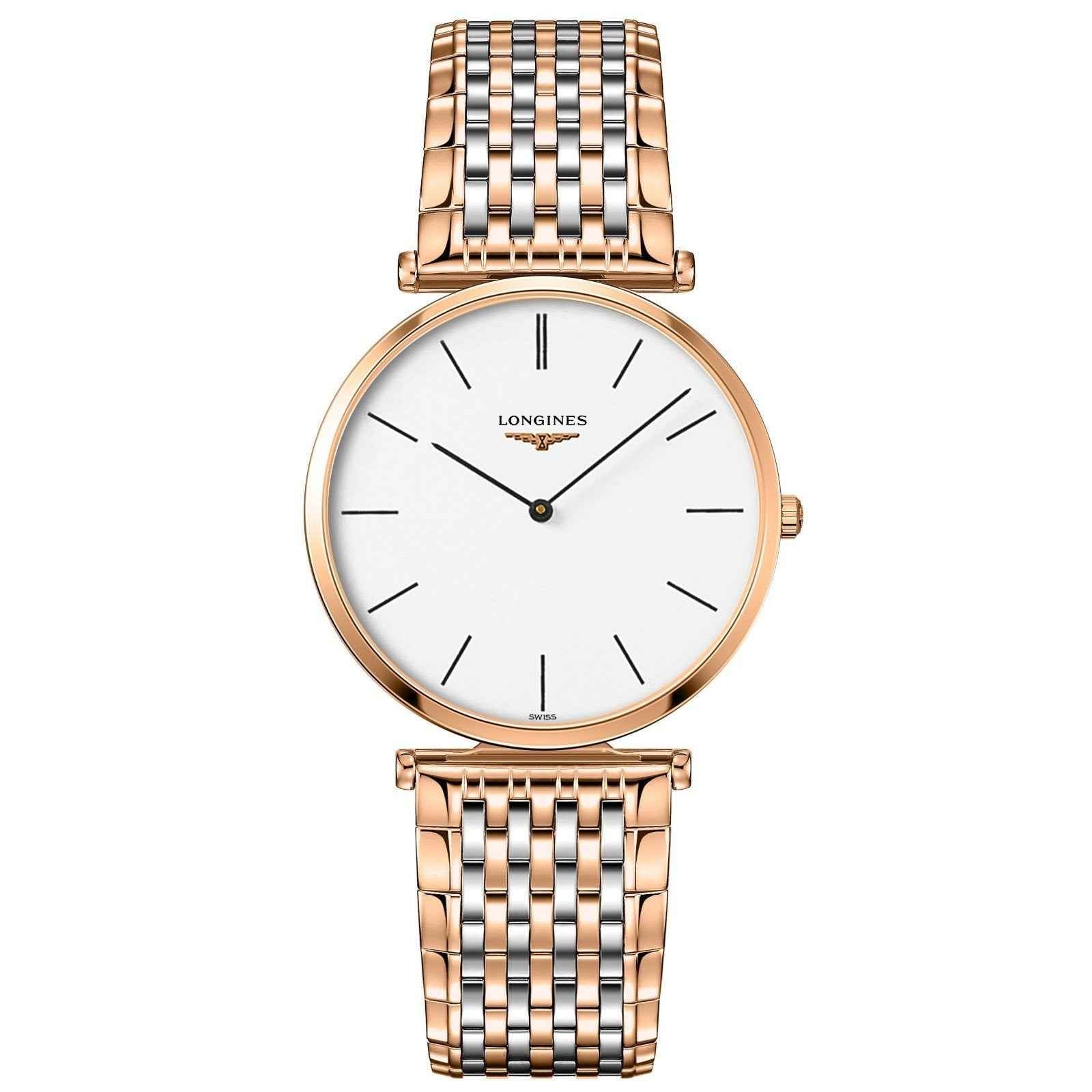 Orologio da polso Longines con quadrante bianco e bracciale acciaio PVD oro rosa