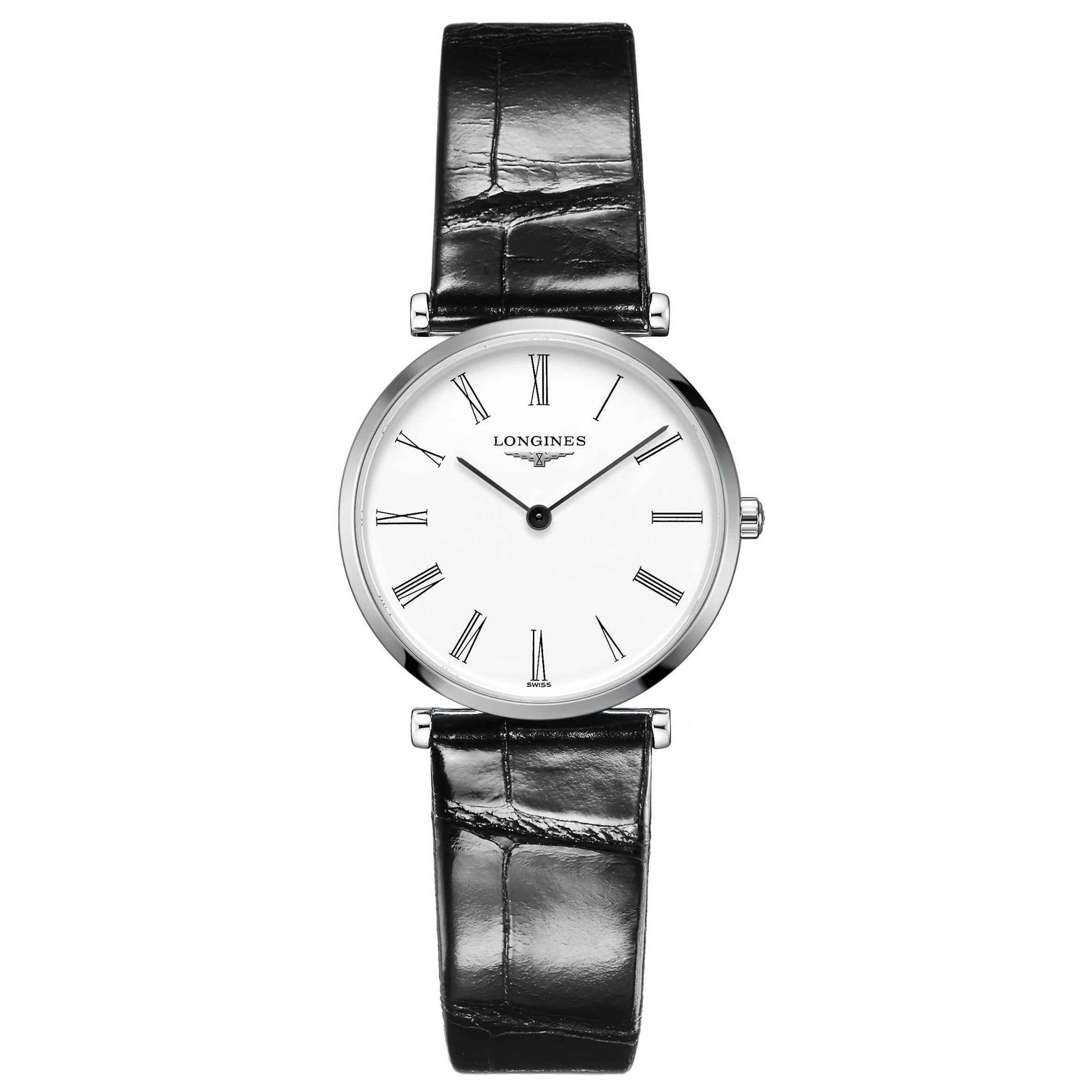 Orologio Longines da donna con quadrante bianco e cinturino nero in alligatore
