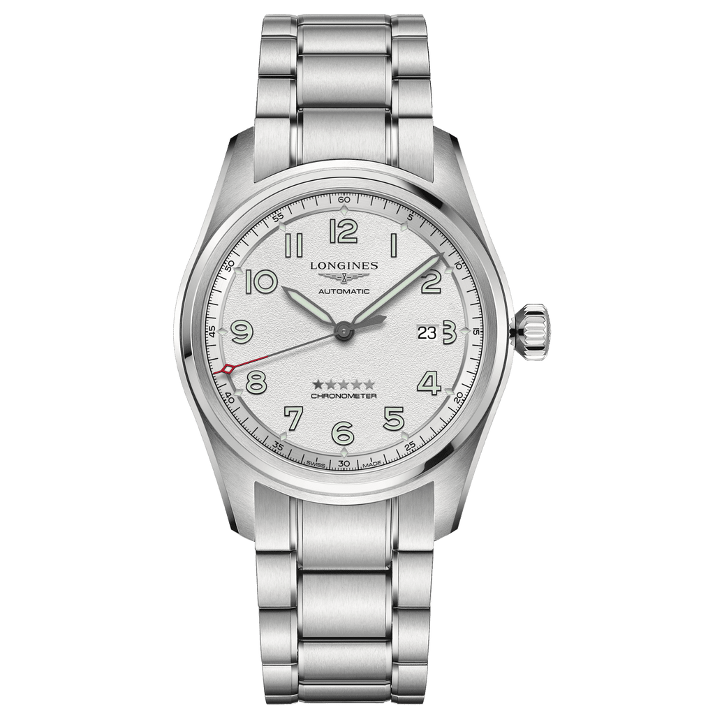 Orologio Longines automatico in acciaio argento, quadrante grigio e bracciale a maglie