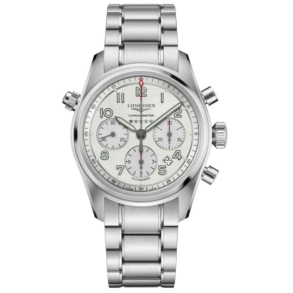 Orologio Longines Spirit 42mm automatico argento in acciaio con quadrante bianco