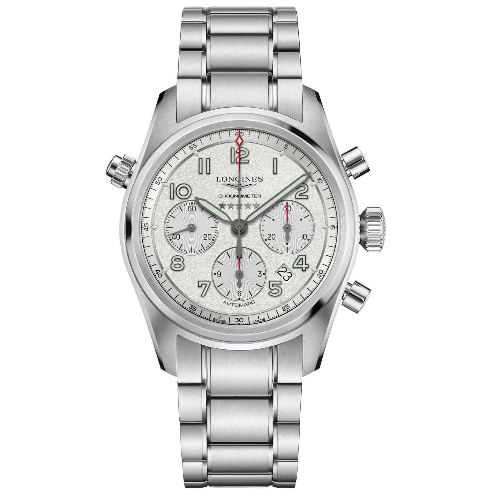Orologio Longines Spirit 42mm automatico argento in acciaio con quadrante bianco
