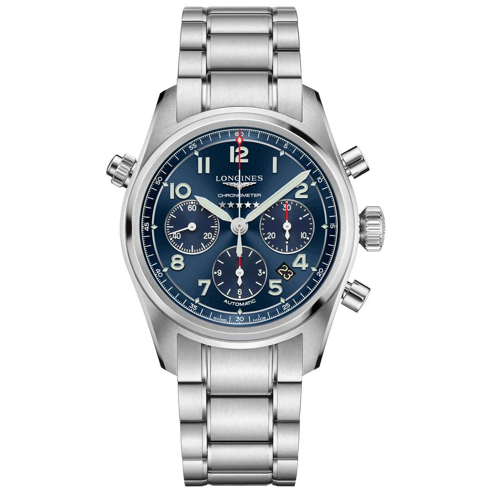 Orologio automatico Longines Spirit 42mm blu in acciaio, quadrante con cronografi