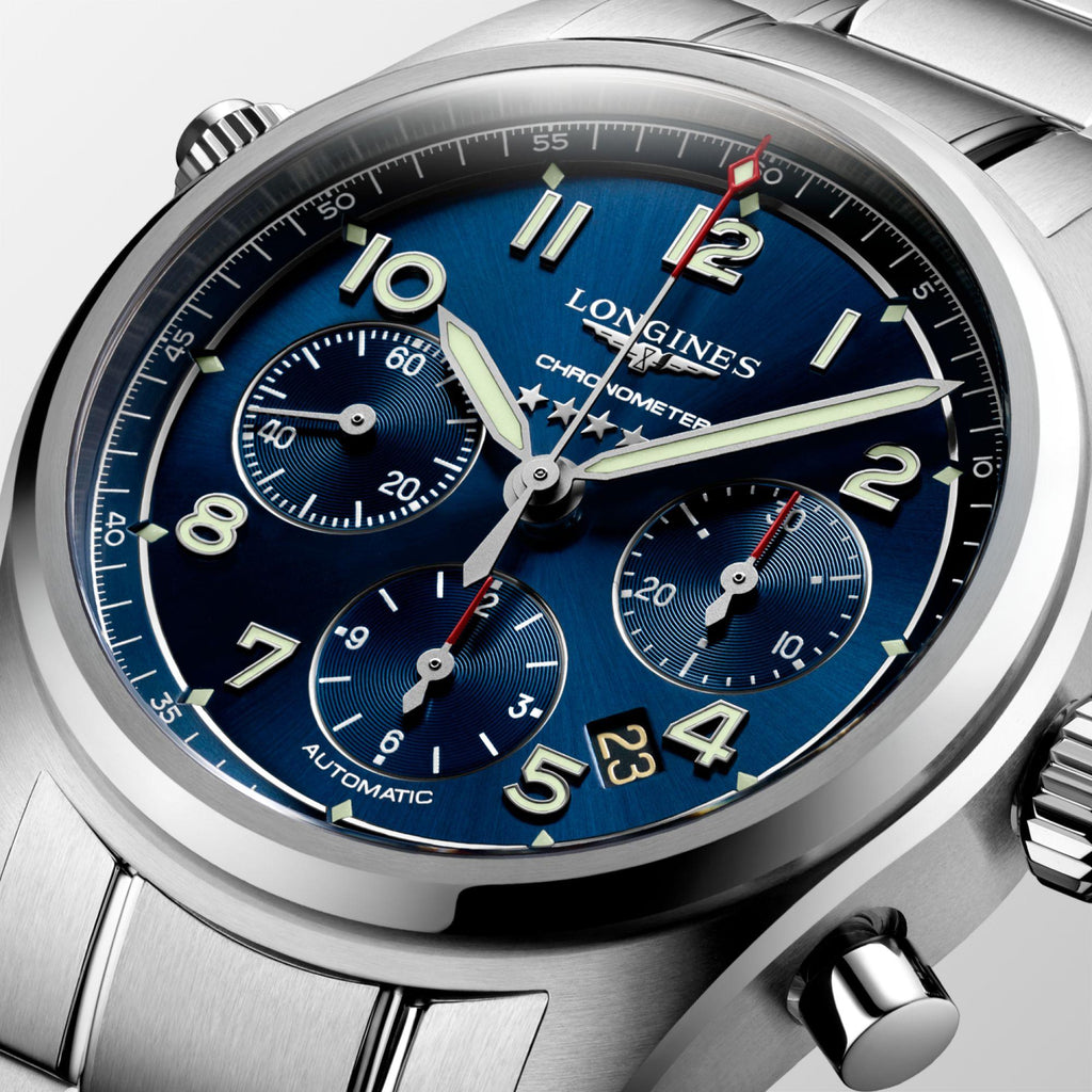 Orologio automatico Longines Spirit 42 mm in acciaio con quadrante blu