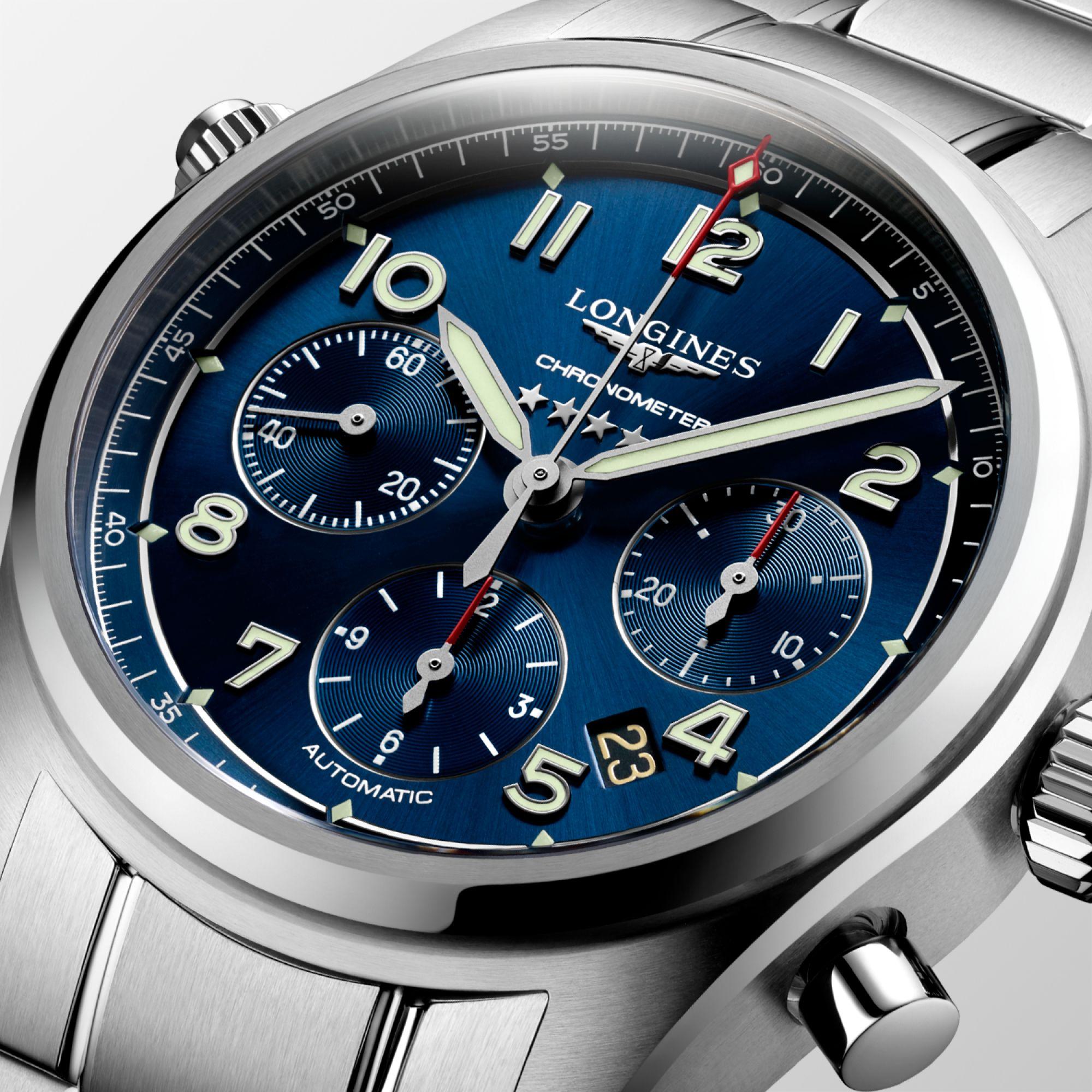 Orologio automatico Longines Spirit 42 mm in acciaio con quadrante blu