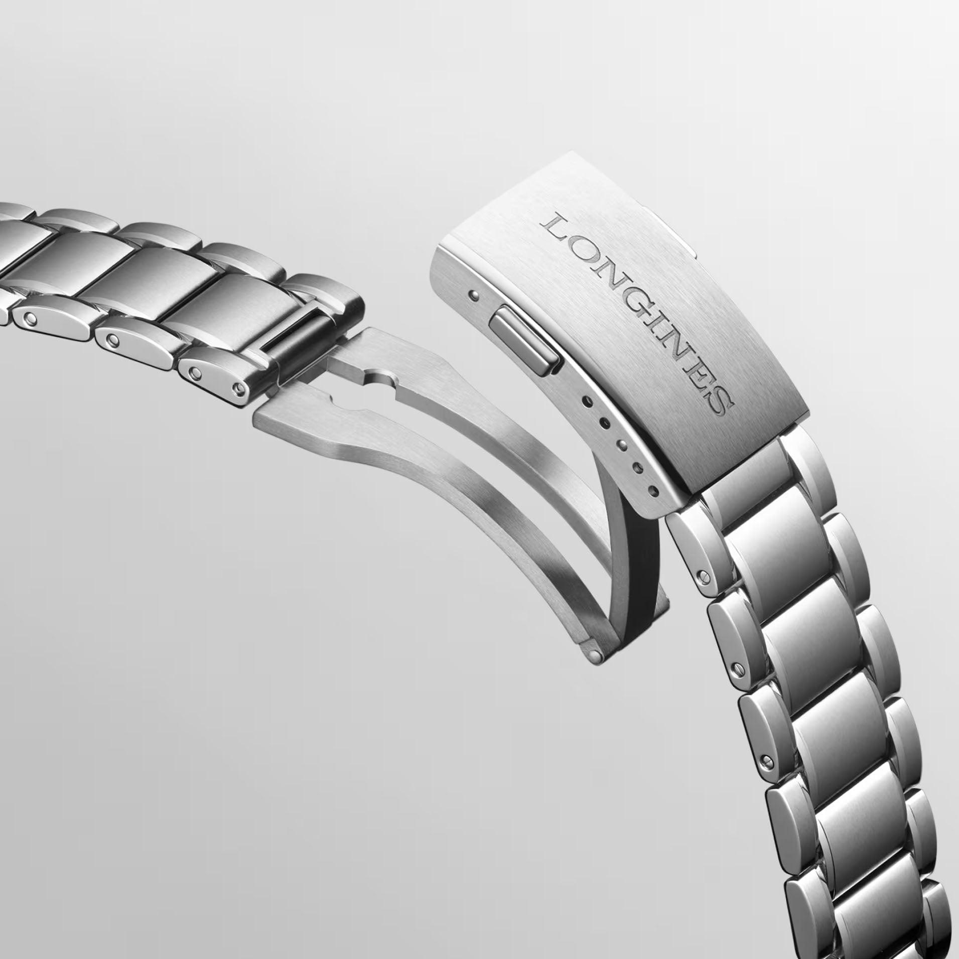 Bracciale in acciaio Longines con fibbia e incisione LONGINES