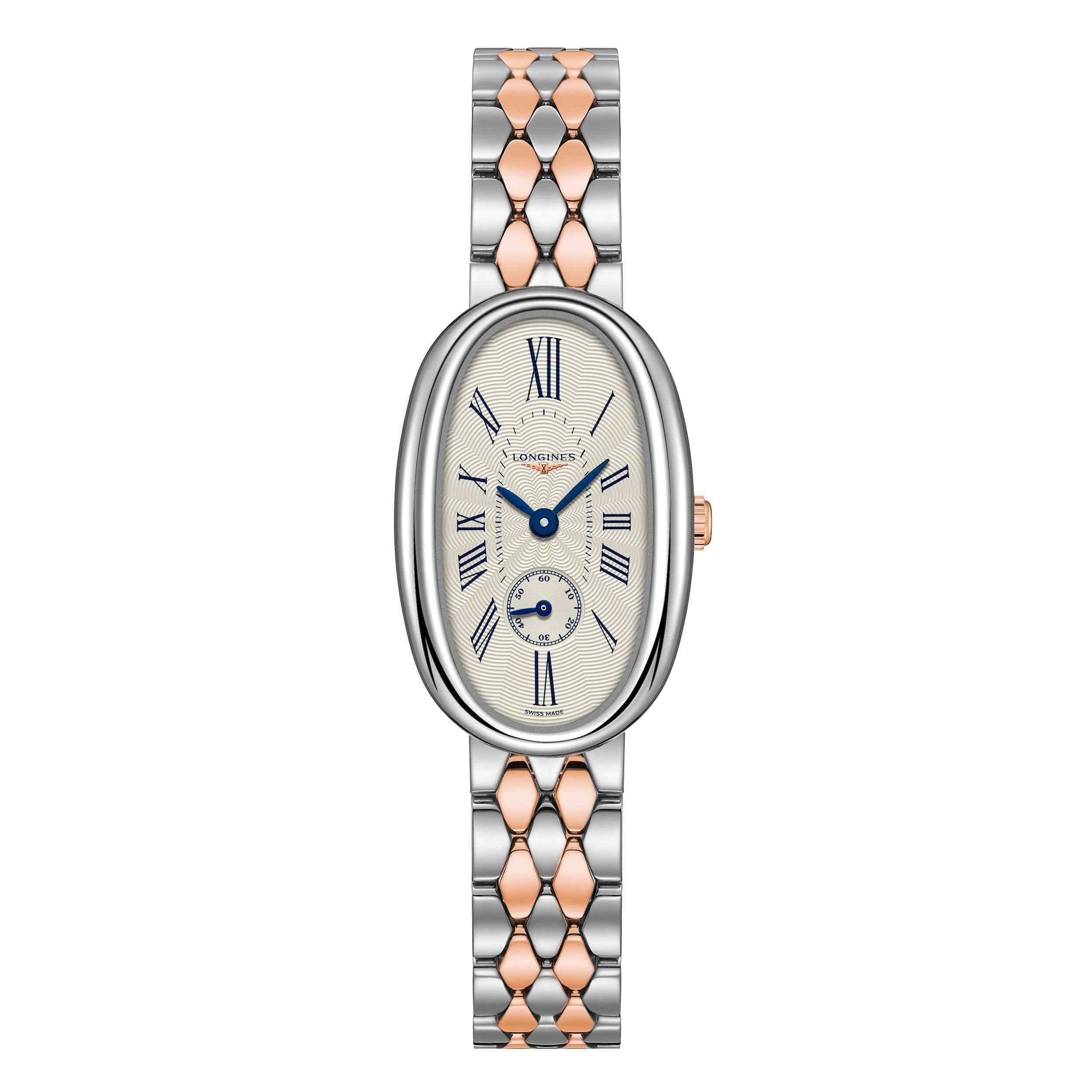 Orologio Longines Symphonette con cinturino a maglie argento e rosa, quadrante crema