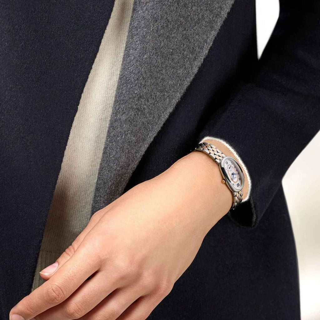 Orologio al polso con cinturino a maglie in acciaio e oro 18kt