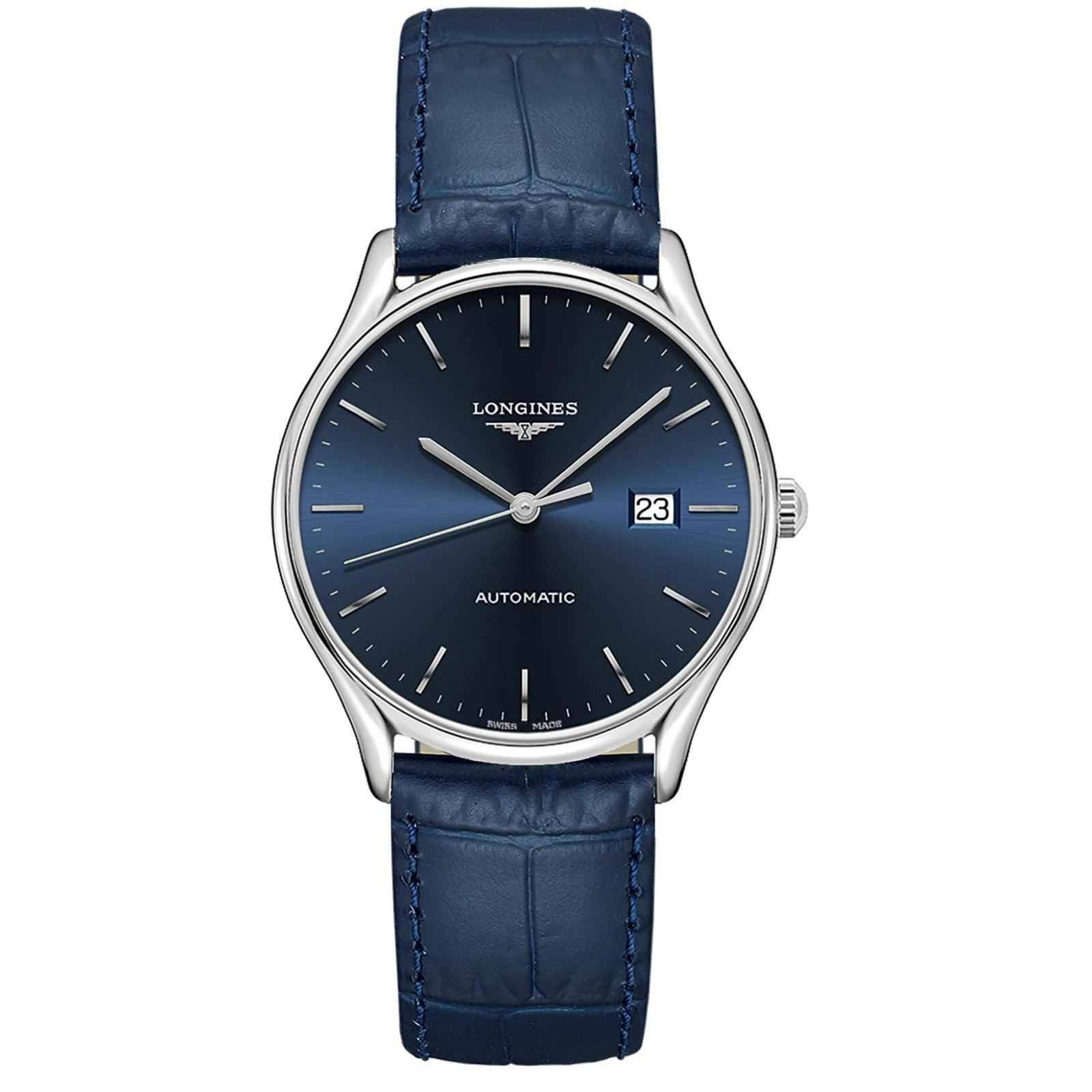 Orologio Longines Lyre 40mm con quadrante blu, cinturino pelle blu e datario 23