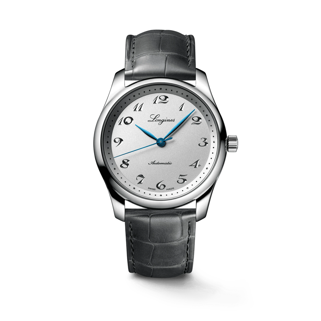 Orologio Longines Master Collection con cinturino in pelle nera e cassa argento