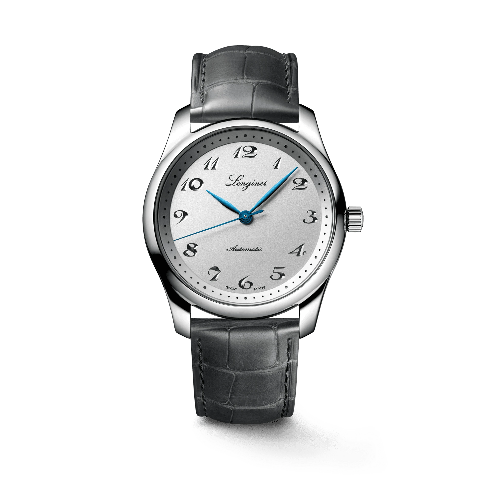 Orologio Longines Master Collection con cinturino in pelle nera e cassa argento
