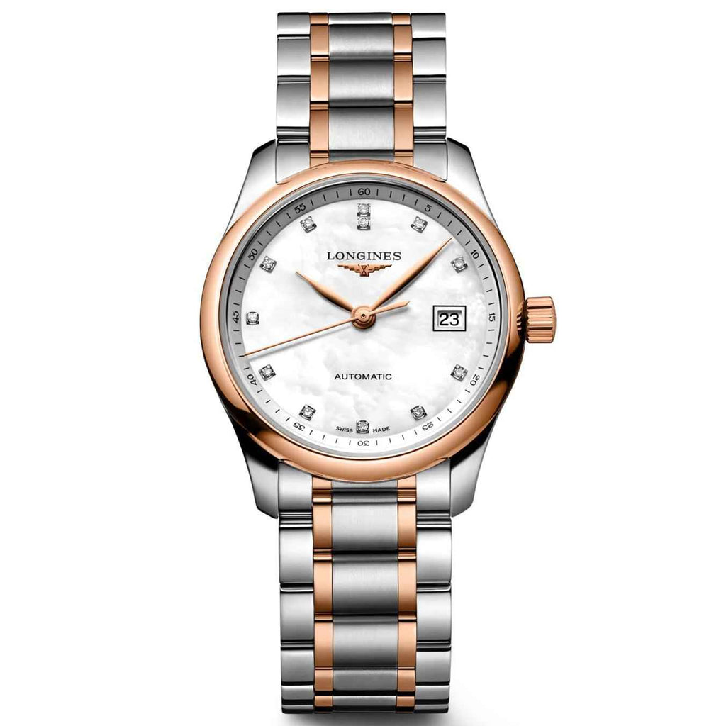 Orologio Longines Master 29mm automatico: madreperla e bracciale acciaio/oro rosa