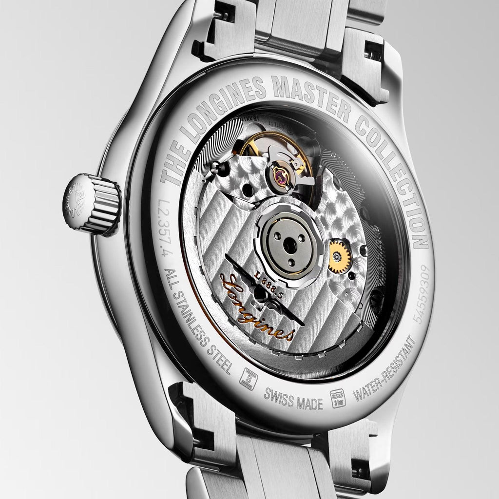 Orologio Longines automatico con fondello a vista e cinturino in acciaio