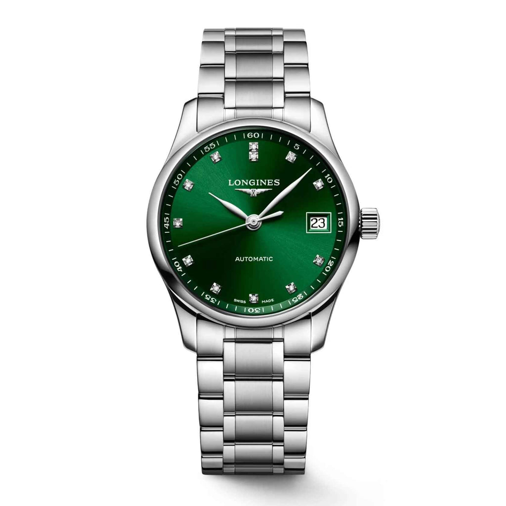 Orologio automatico Longines con quadrante verde e bracciale d’acciaio, datario 23