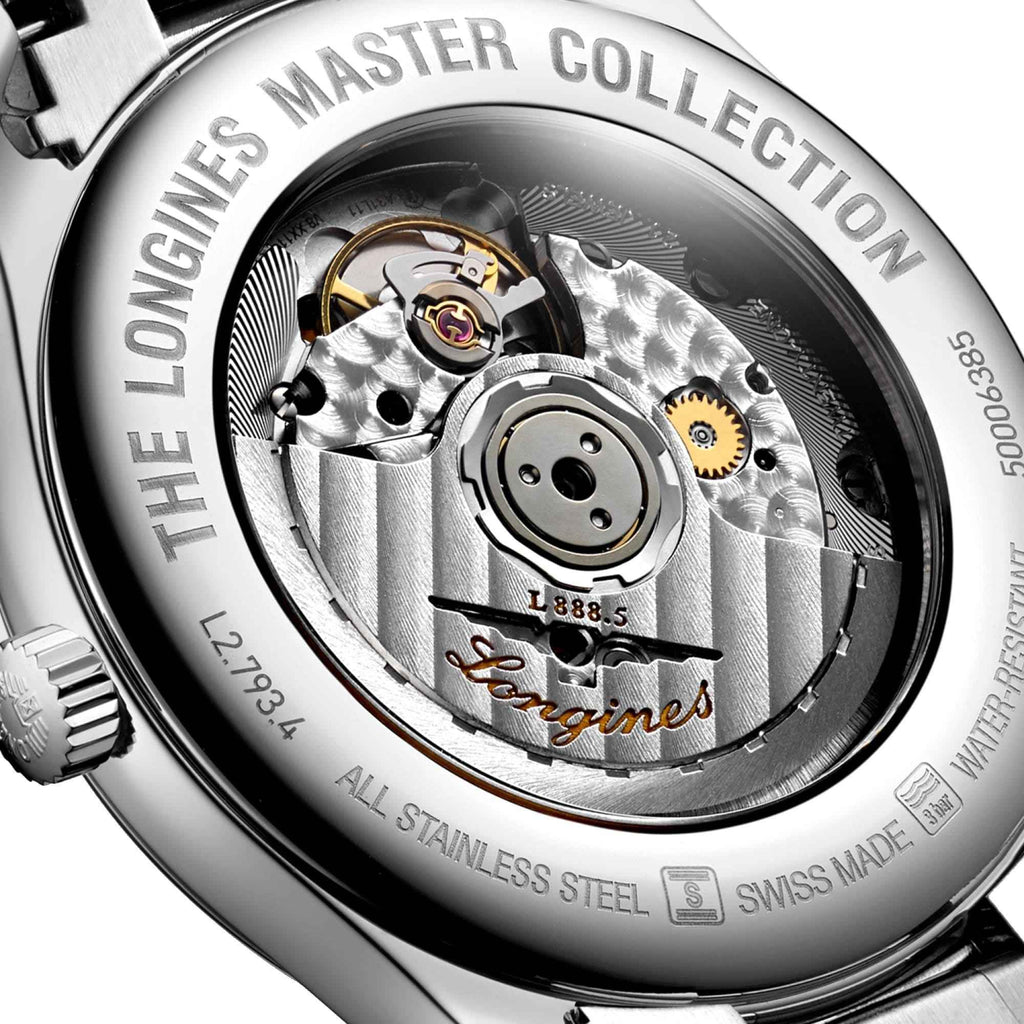 Orologio Master Collection con fondello a vista in acciaio e meccanismo automatico