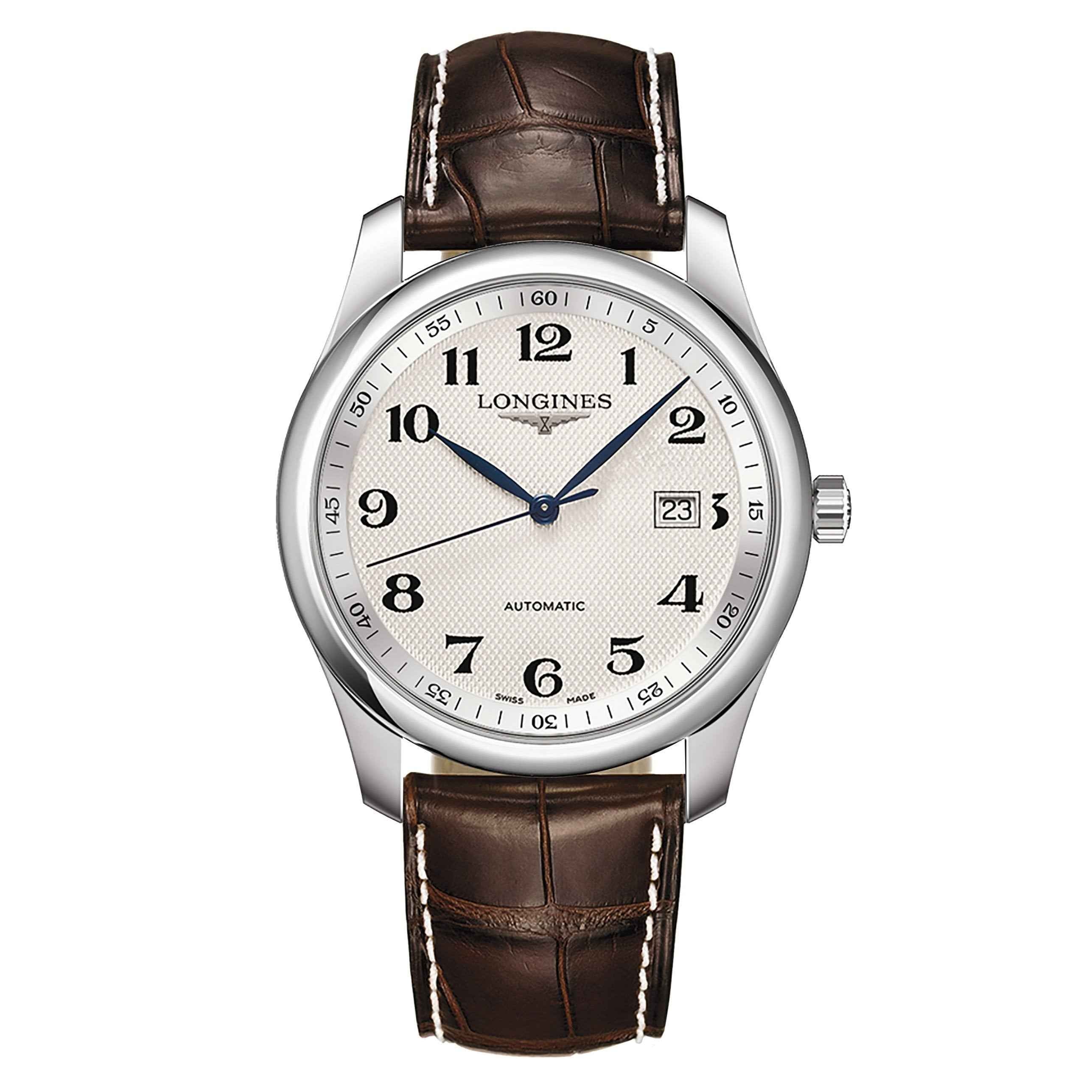 Orologio automatico Longines Master Collection con cinturino in pelle marrone e datario