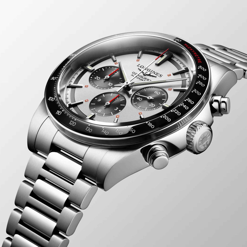Orologio Longines New Conquest con cinturino in acciaio e quadrante grigio scuro