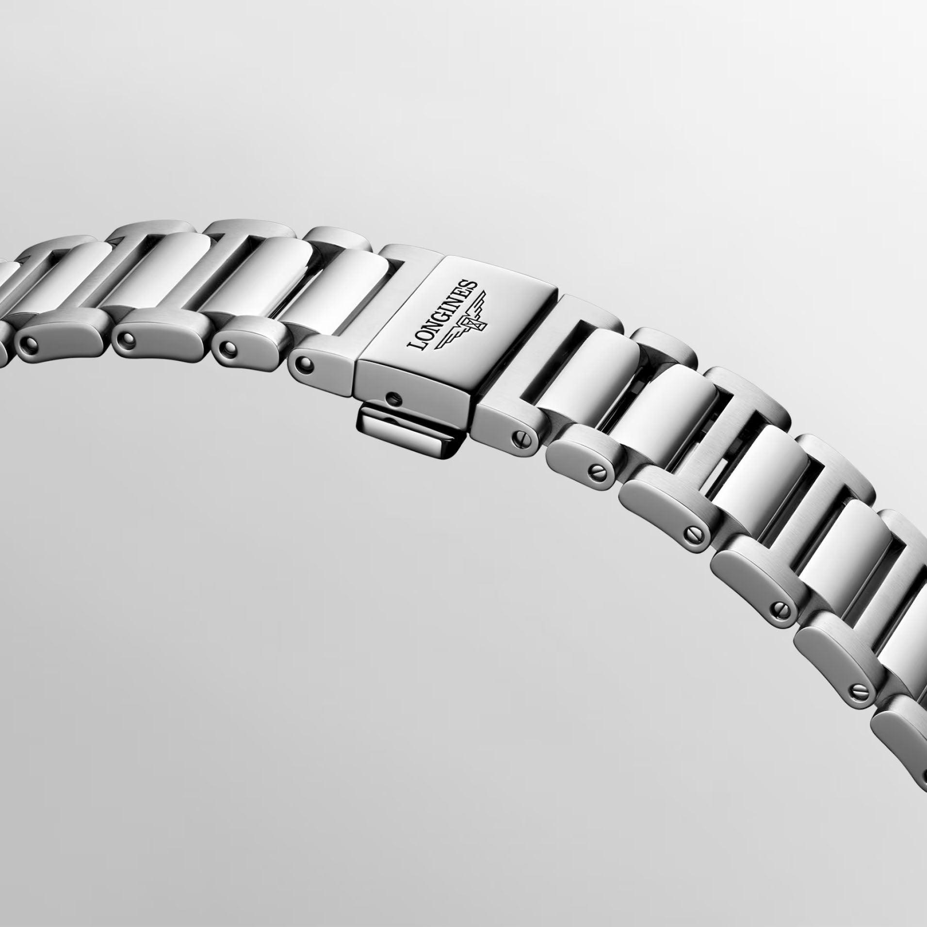 Bracciale in acciaio argento dell’orologio Longines Conquest, maglie a fascia