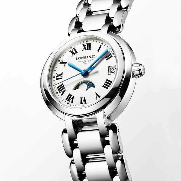 Orologio da polso in acciaio argento, quadrante argento con fasi lunari e datario 23