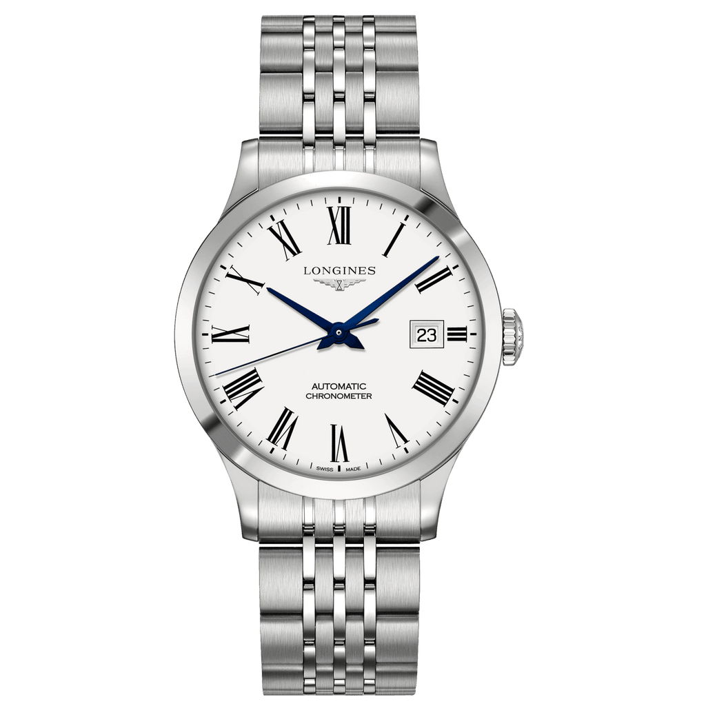 Orologio Longines Record Collection da uomo con quadrante bianco e bracciale in acciaio