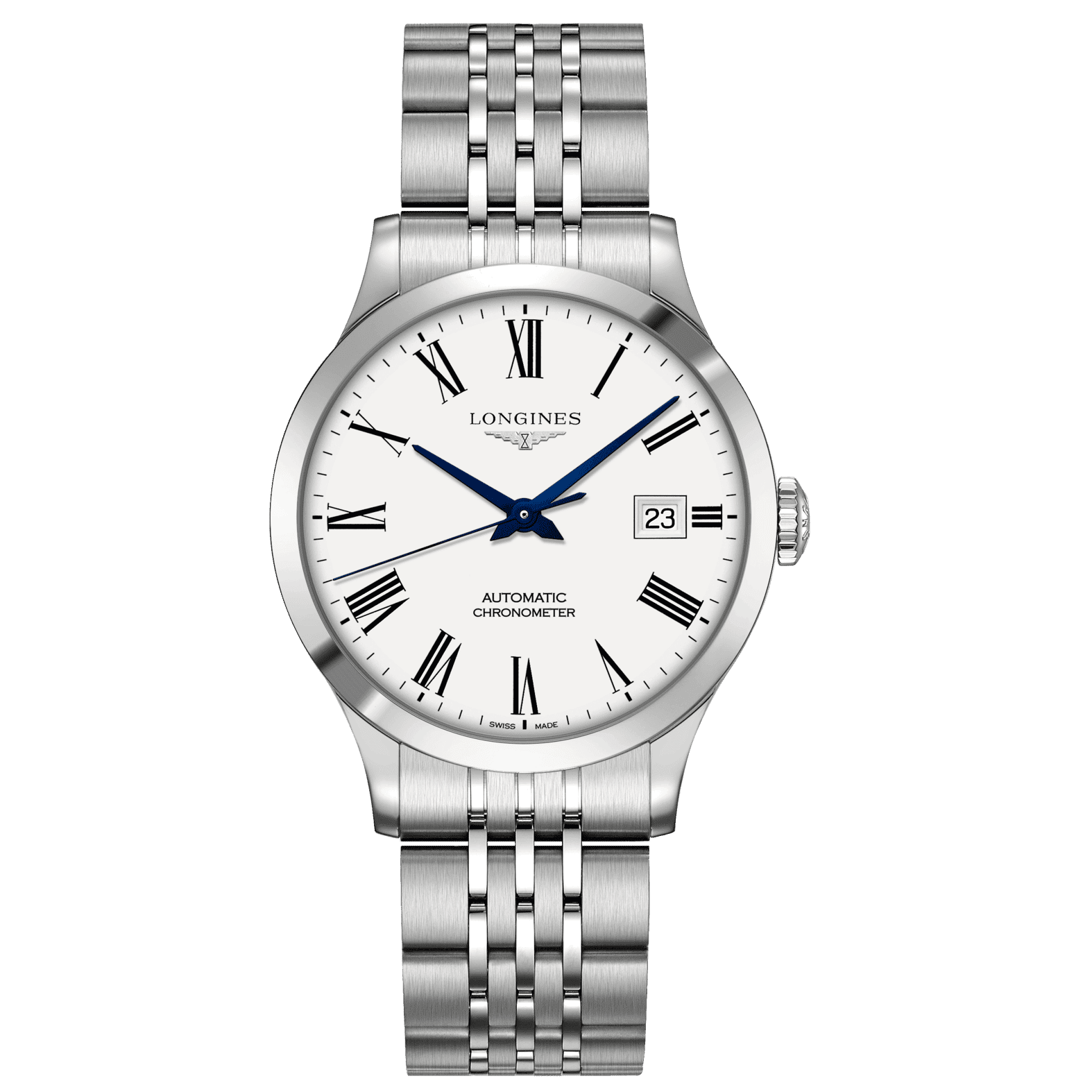 Orologio Longines Record Collection da uomo con quadrante bianco e bracciale in acciaio