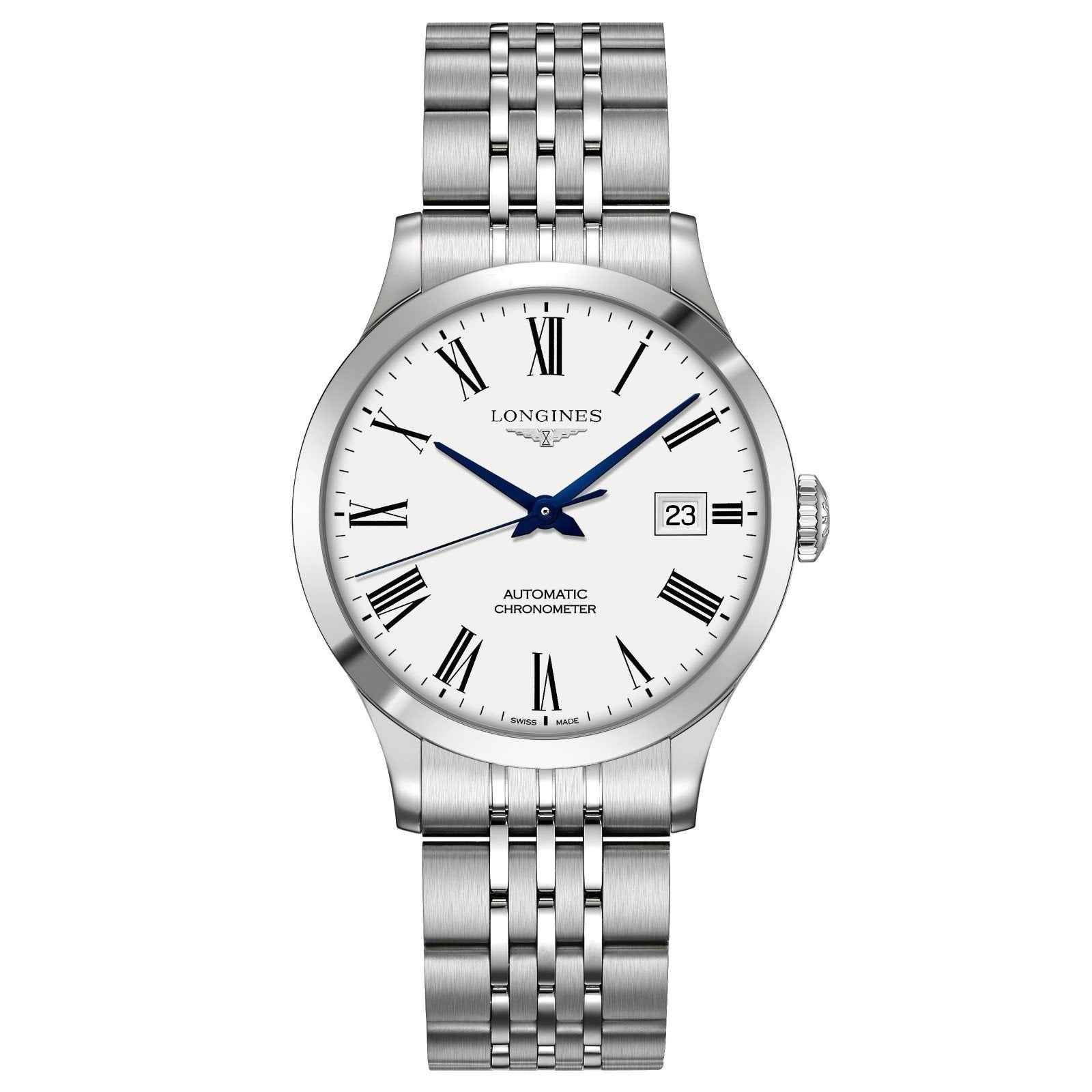 Orologio Longines Record 40 mm automatico COSC con cinturino in acciaio e quadrante bianco