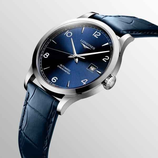 Orologio automatico Longines Record 40 mm con quadrante blu e cinturino in pelle
