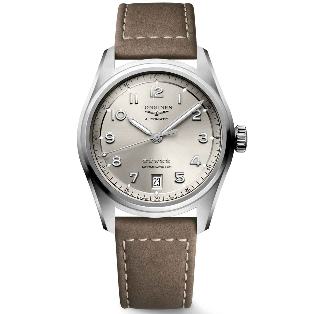 Orologio automatico acciaio, quadrante champagne, cinturino pelle marrone