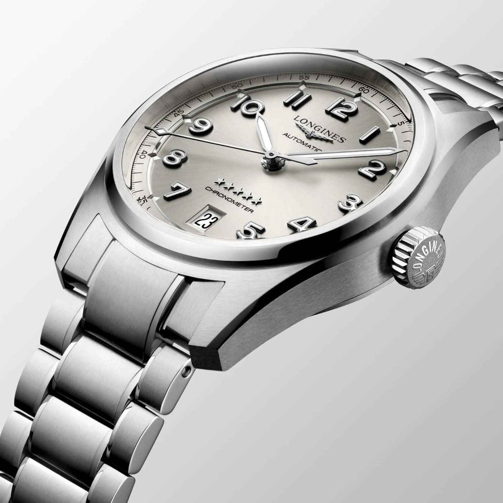 Orologio Longines Spirit automatico in acciaio, quadrante champagne con corona