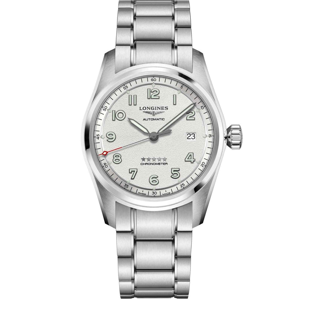 Orologio automatico Longines Spirit 40 mm in acciaio, quadrante argento e bracciale