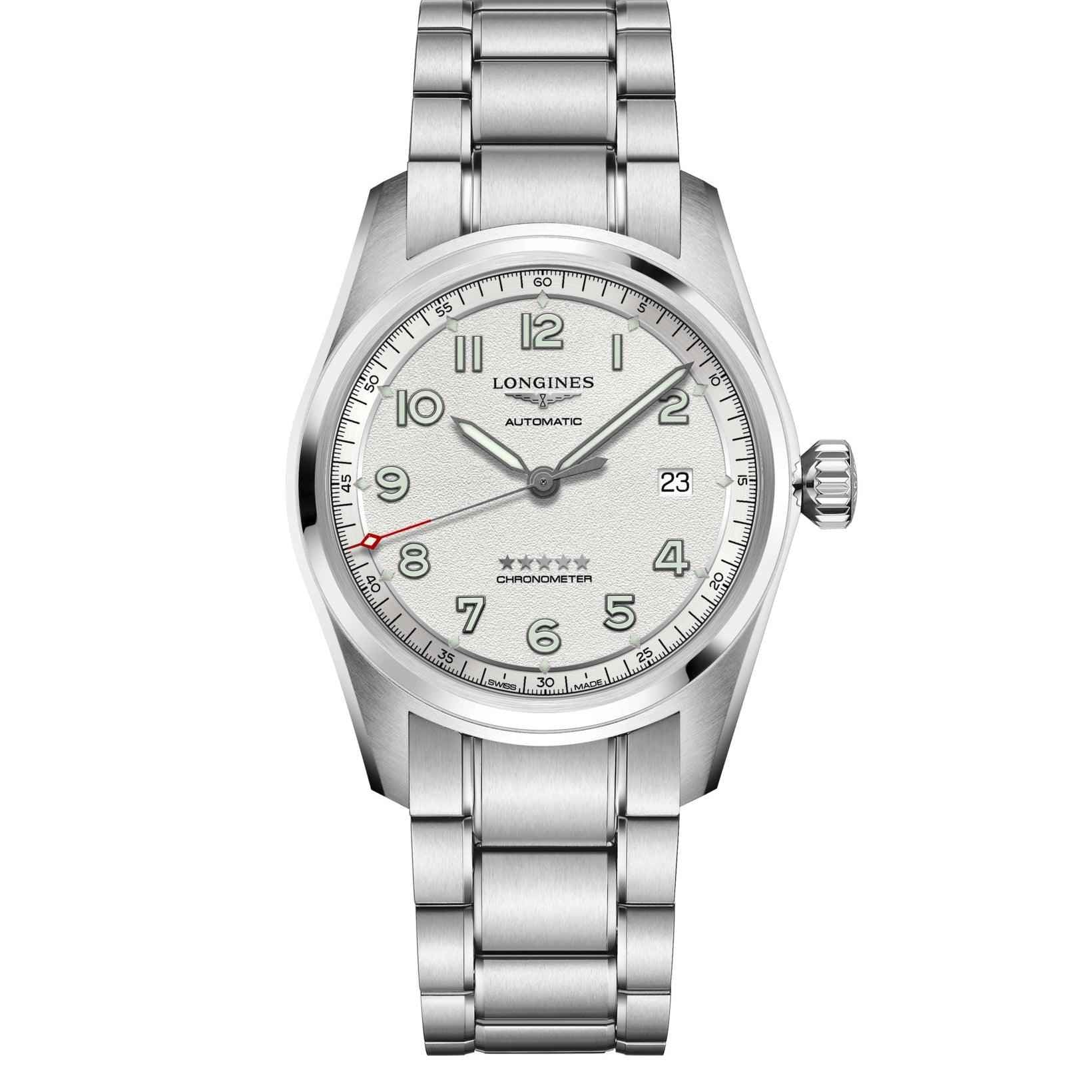 Orologio automatico Longines Spirit 40 mm in acciaio, quadrante argento e bracciale