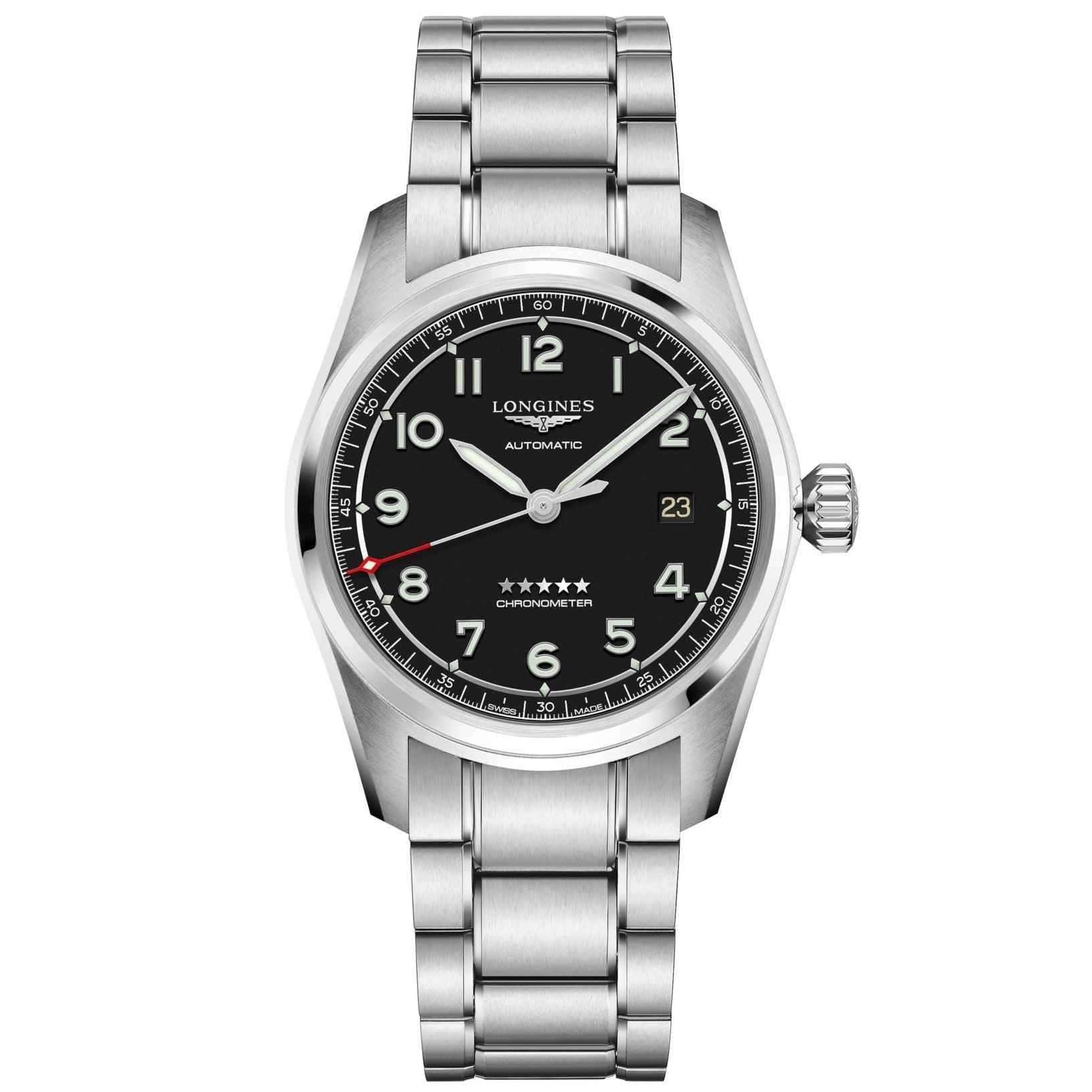 Orologio Longines Spirit 40mm con quadrante nero e bracciale in acciaio