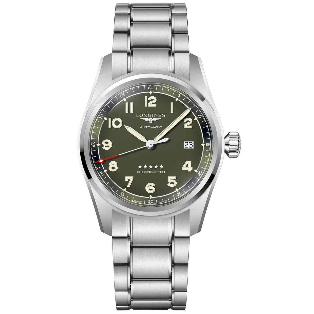 Orologio Longines Spirit 40 mm verde scuro con cinturino in acciaio e quadrante automatico