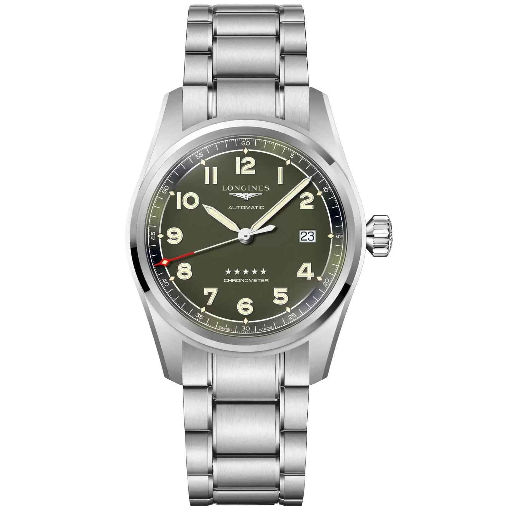 Orologio Longines Spirit 40 mm verde scuro con cinturino in acciaio e quadrante automatico