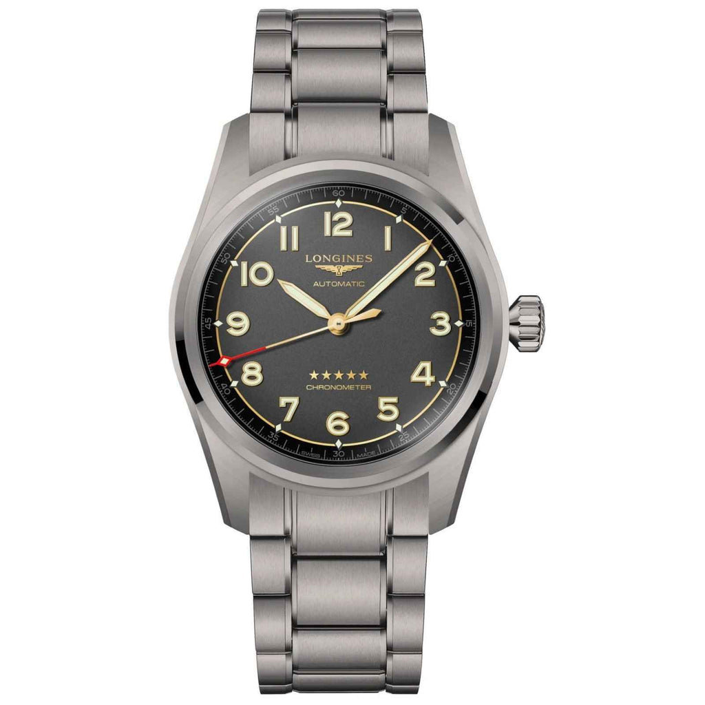 Orologio da polso Longines Spirit 42 mm, quadrante nero, bracciale titanio antracite