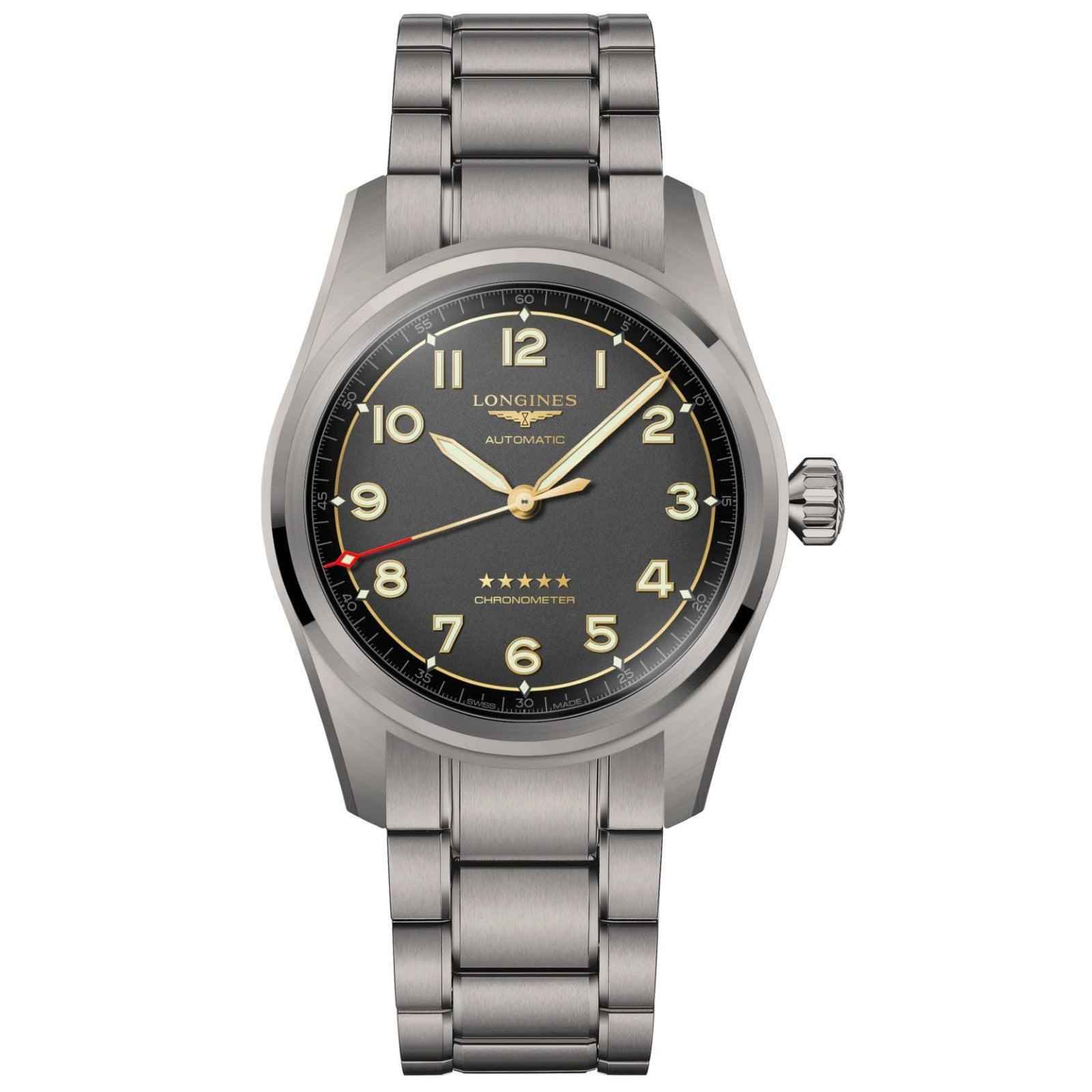 Orologio da polso Longines Spirit 42 mm, quadrante nero, bracciale titanio antracite
