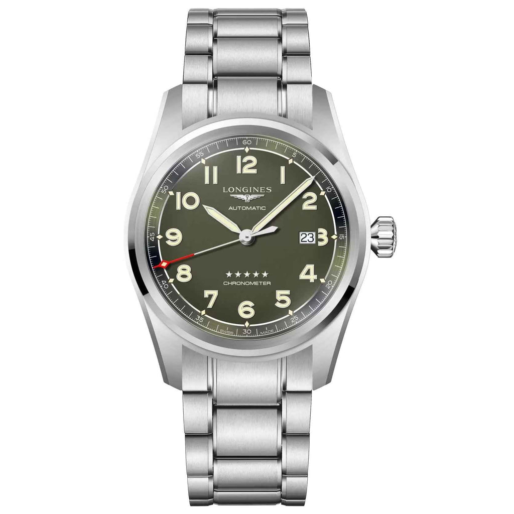 Orologio Longines Spirit 42 mm verde opaco, cinturino in acciaio, quadrante automatico