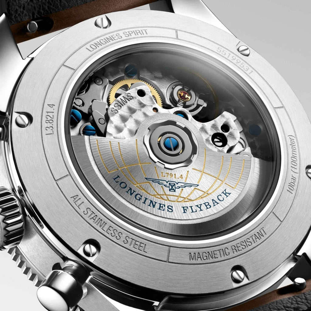 Orologio Longines con fondello trasparente e meccanismo automatico in acciaio