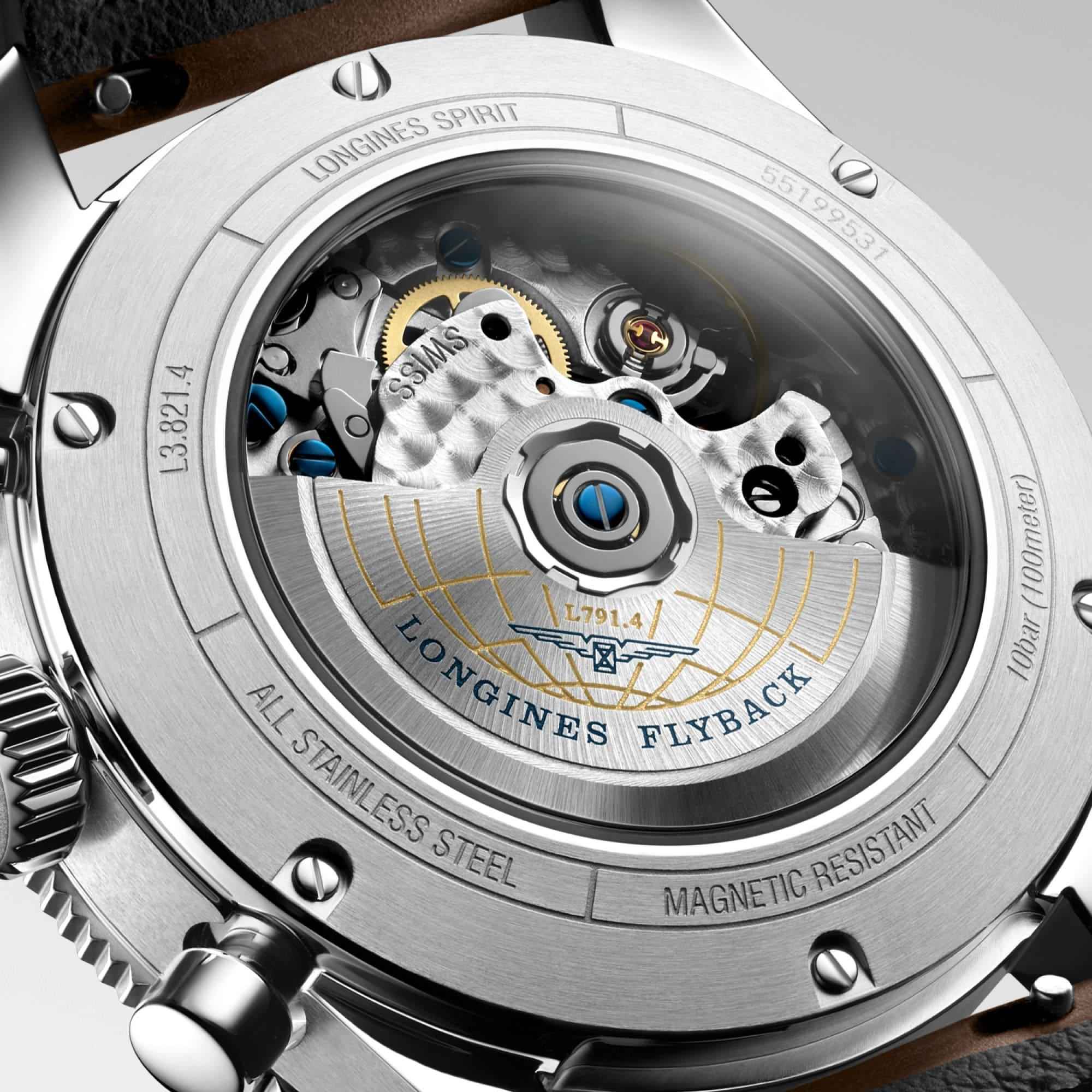 Orologio Longines con fondello trasparente e meccanismo automatico in acciaio