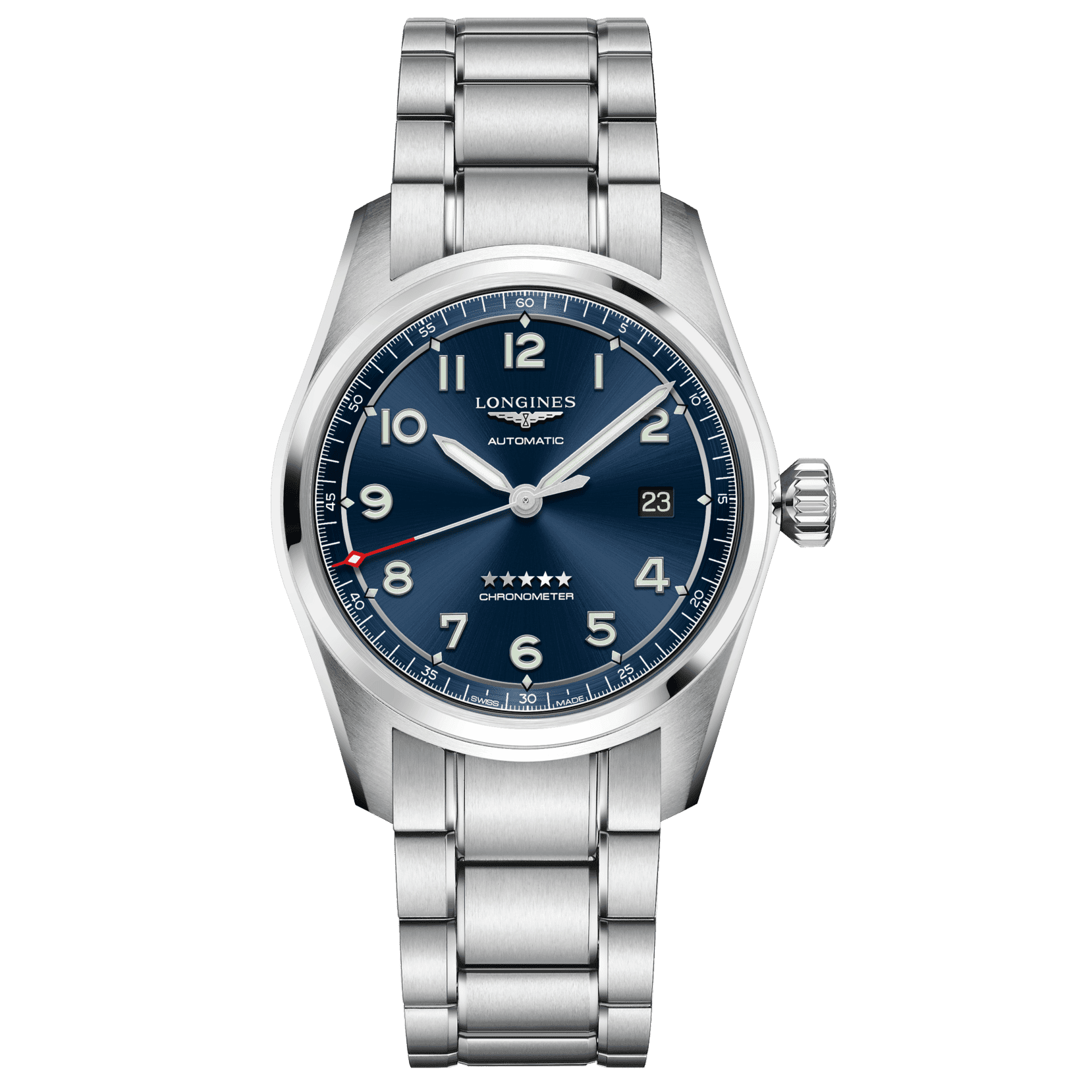 Orologio automatico in acciaio con quadrante blu e cinturino a maglie, 40 mm