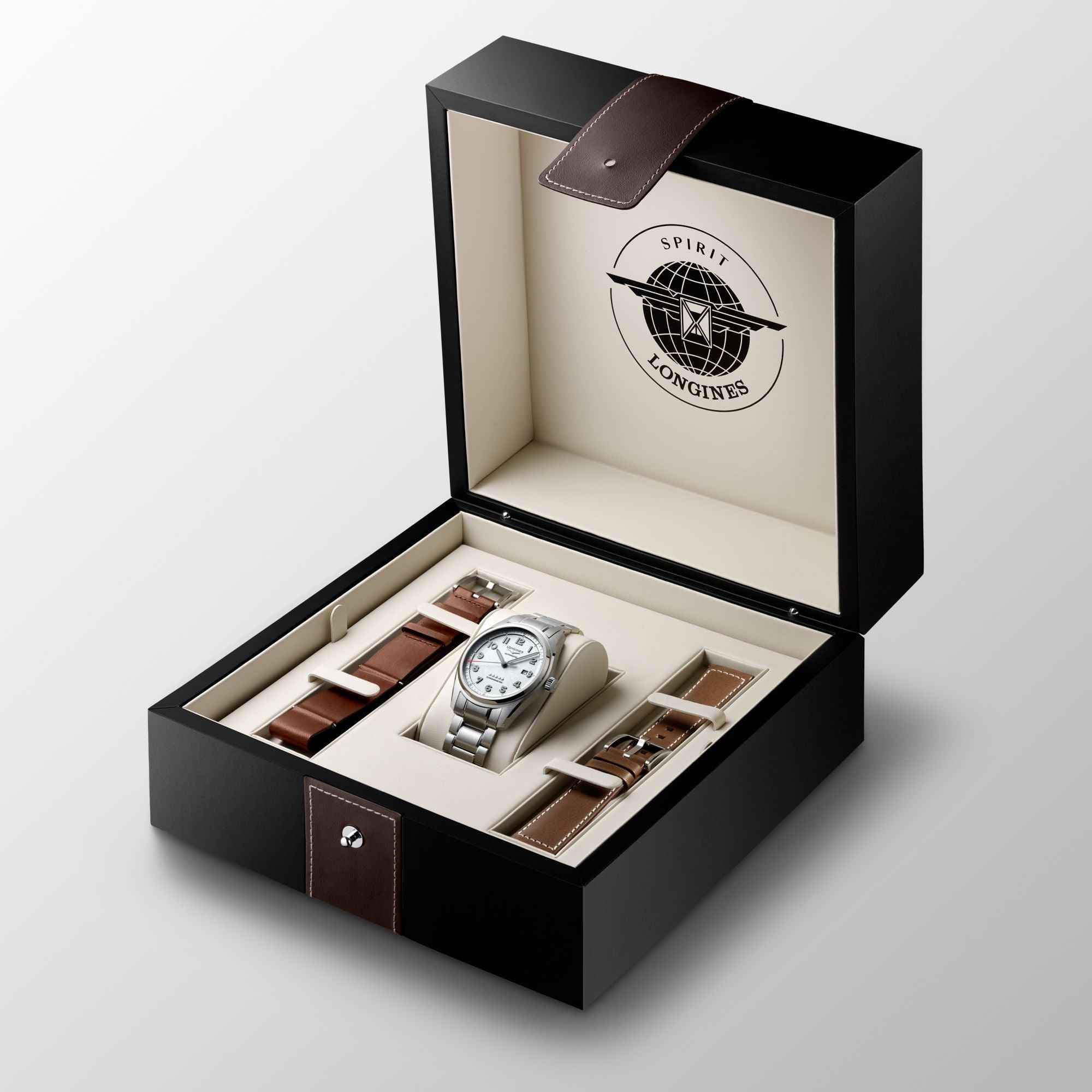 Orologio Longines in scatola con accessori e cinturini marroni estraibili