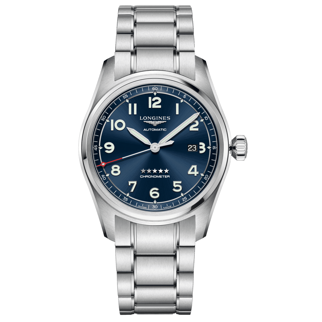 Orologio automatico Longines Spirit argento con quadrante blu e cinturino in acciaio