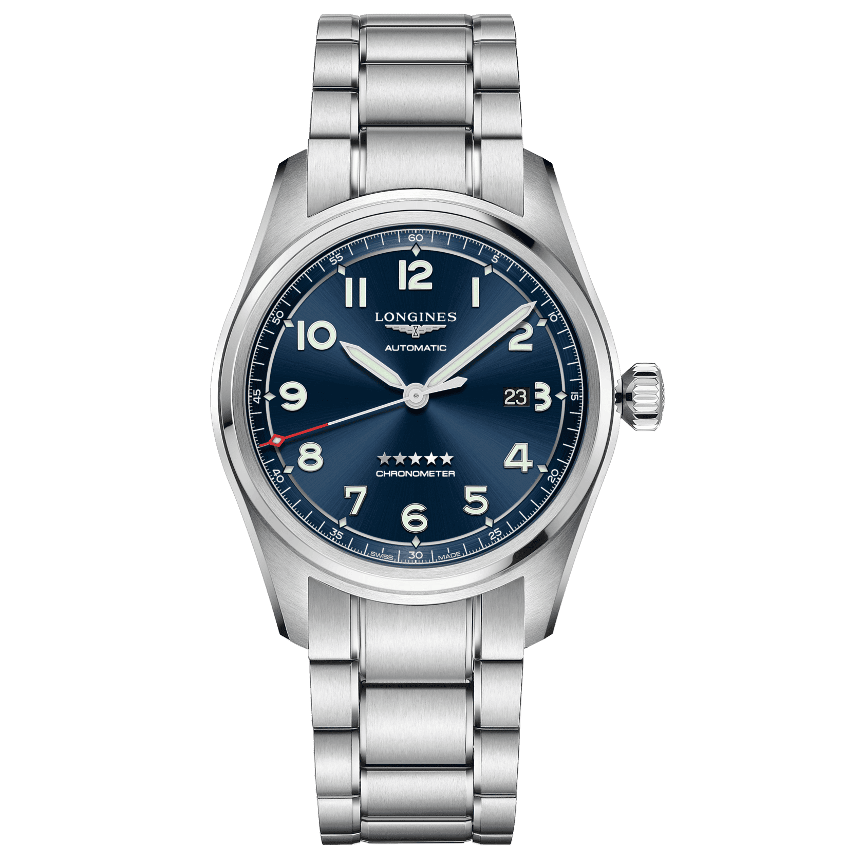 Orologio automatico Longines Spirit argento con quadrante blu e cinturino in acciaio