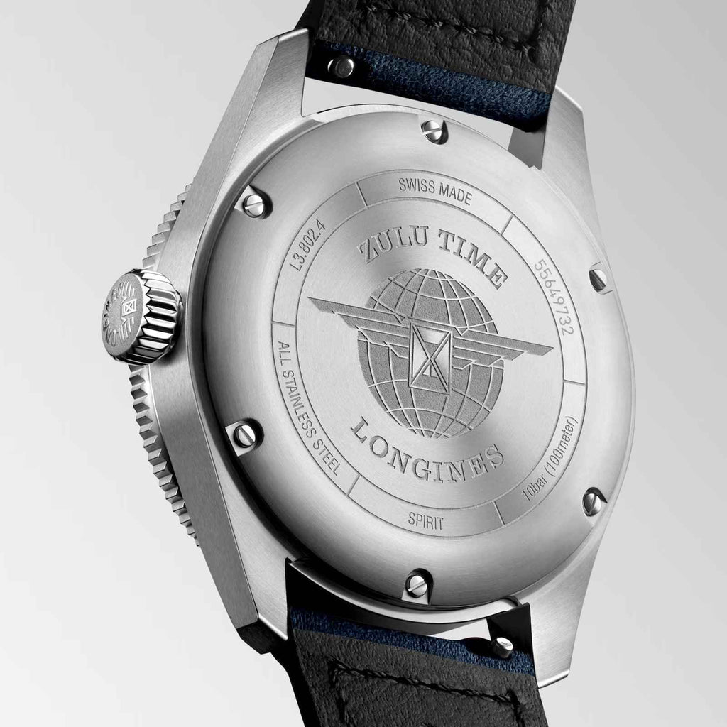 Fondello in acciaio con incisione Zulu Time e cinturino in pelle blu scuro