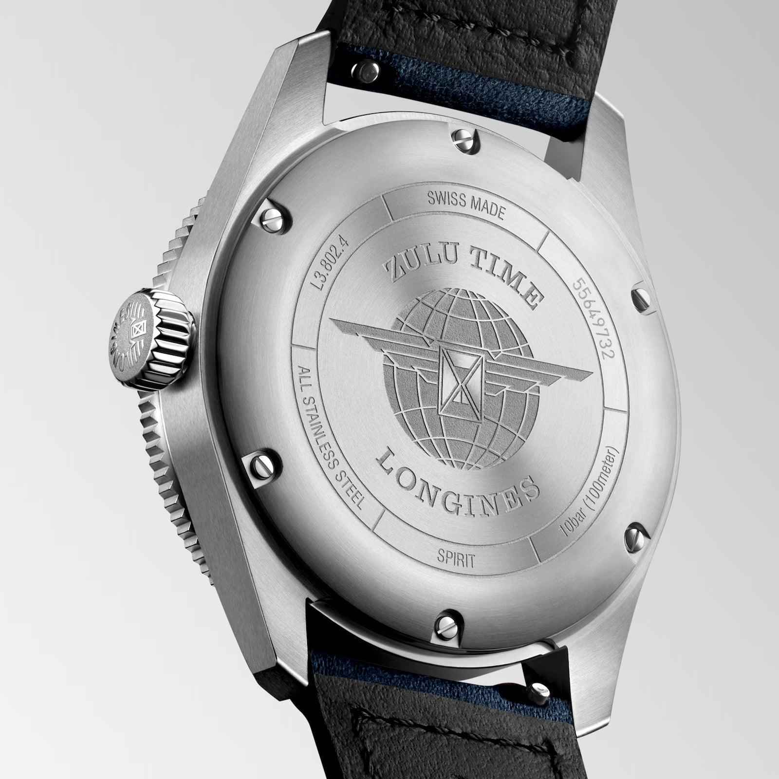 Fondello in acciaio con incisione Zulu Time e cinturino in pelle blu scuro