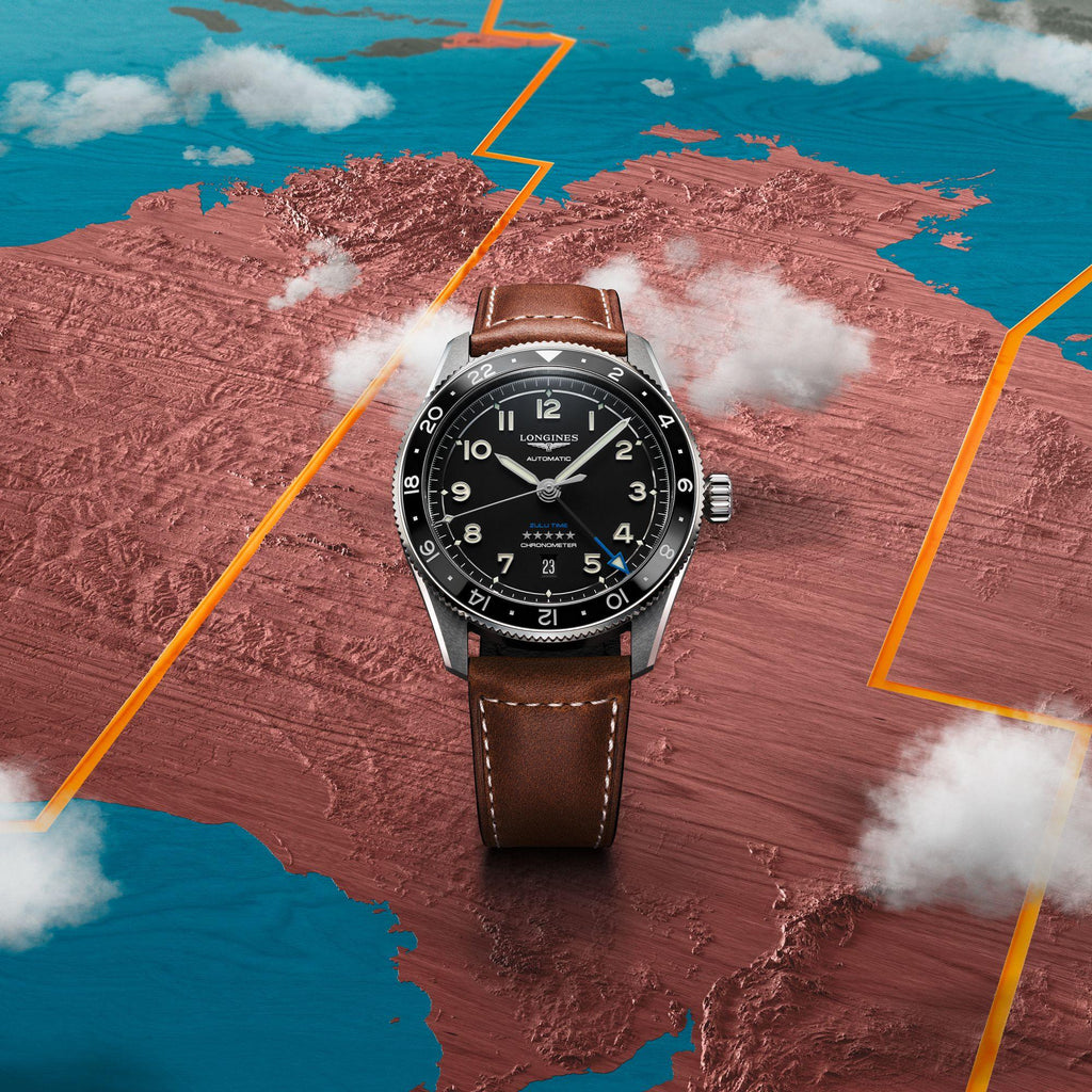 Orologio automatico Longines 42mm: quadrante nero con numeri, cassa acciaio e cinturino marrone