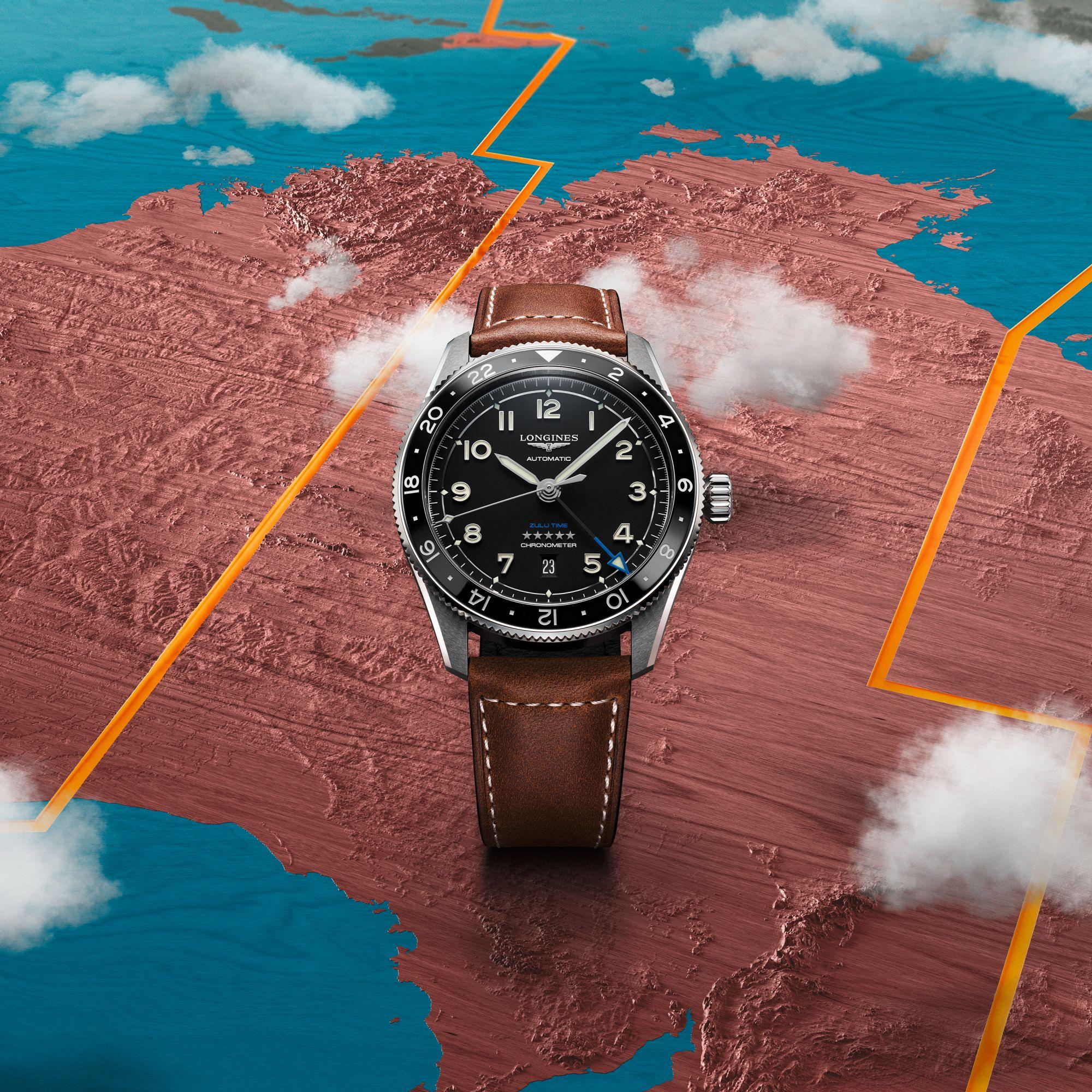 Orologio automatico Longines 42mm: quadrante nero con numeri, cassa acciaio e cinturino marrone