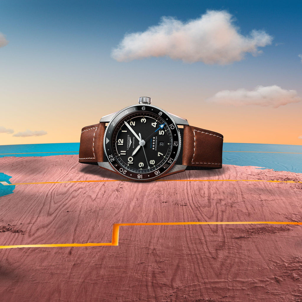 Orologio Longines 42mm automatico: quadrante nero, cassa acciaio e cinturino in pelle marrone
