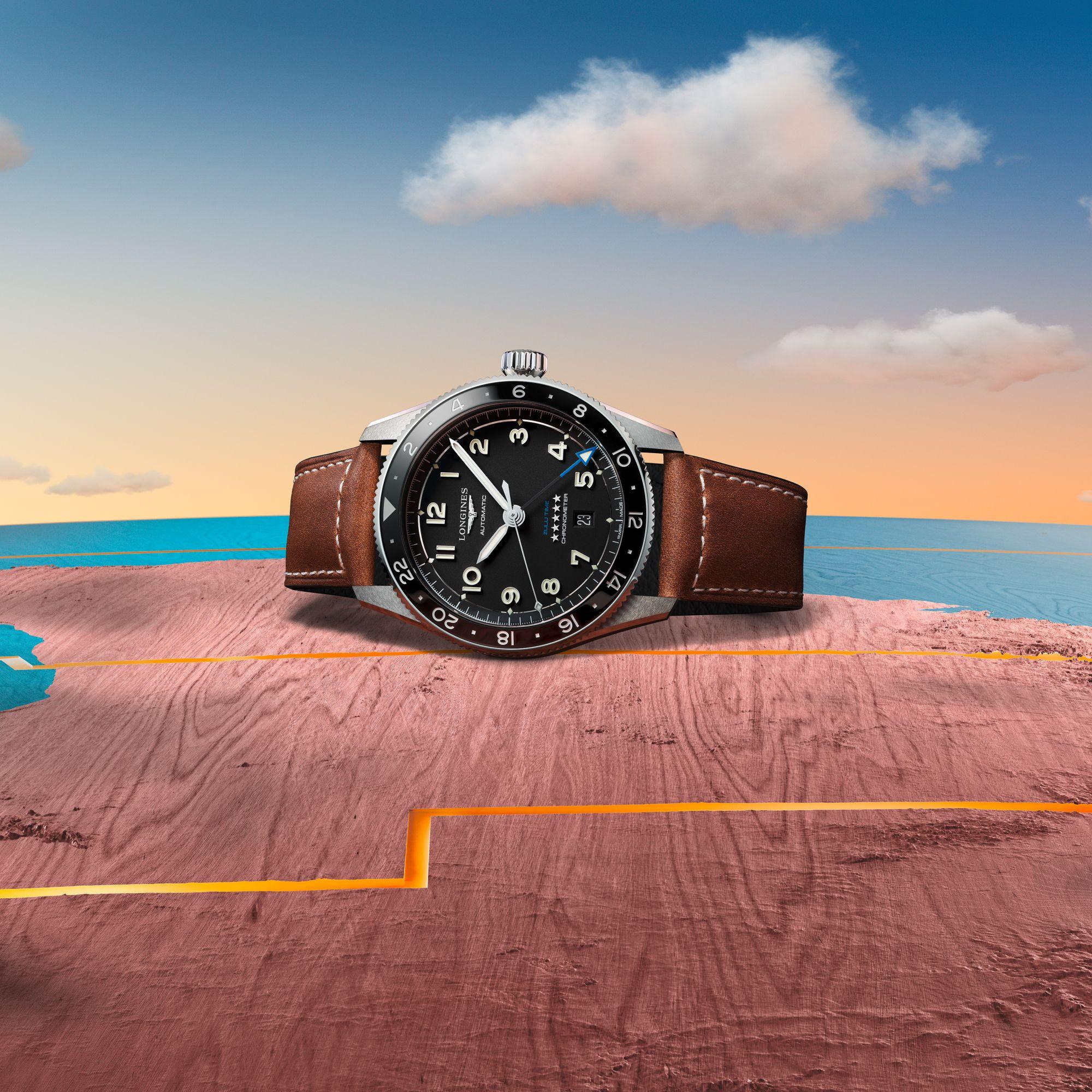 Orologio Longines 42mm automatico: quadrante nero, cassa acciaio e cinturino in pelle marrone